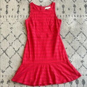 LOFT Red Ribbed Ruffled Mini Dress